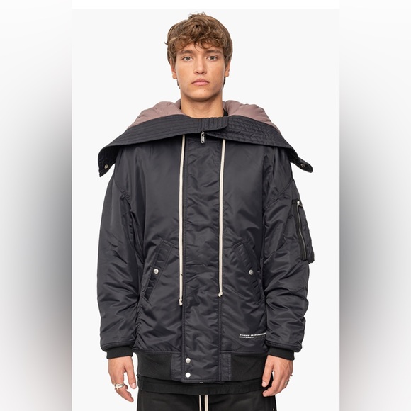 Rick Owens Drkshdw - Black/ Mauve- Hooded Long Bomber Jacket Men's
